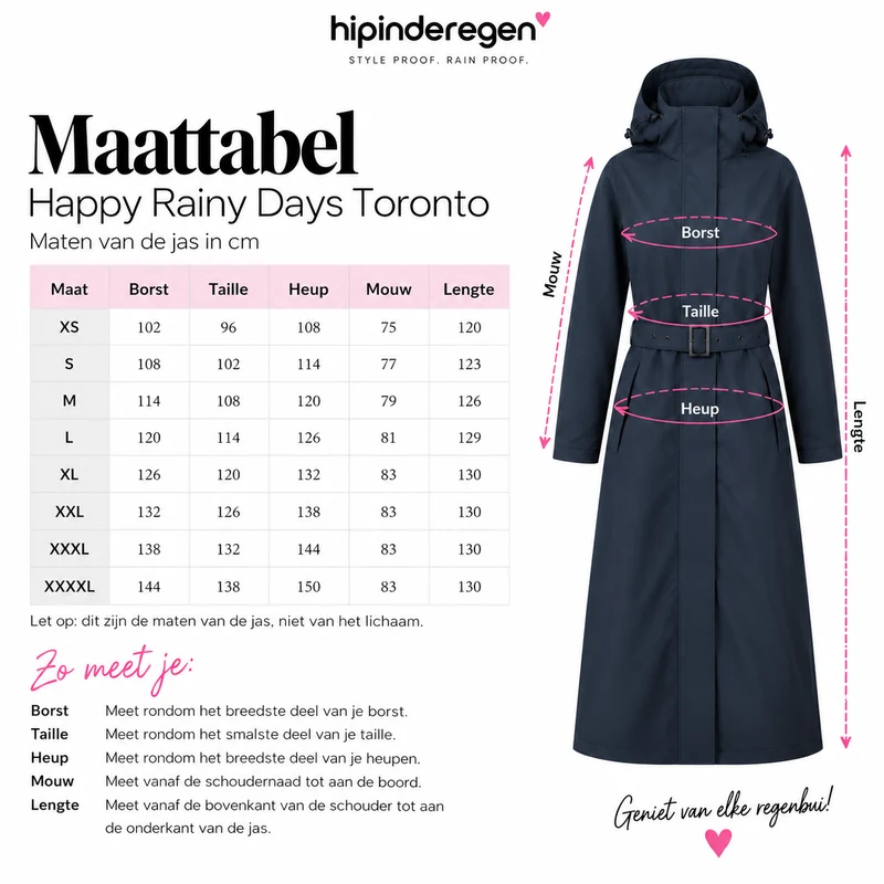 Happy Rainy Days Extra Lange Regenjas Gewatteerd Toronto Navy