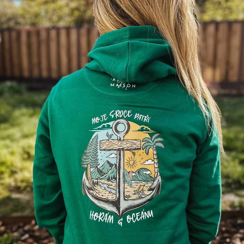Oversize zelená mikina - Hory a Oceán