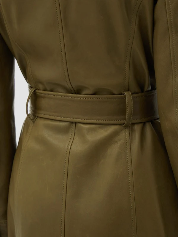 Medusa-button leather trench coat