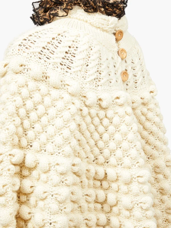 Fringed bobble-knit poncho