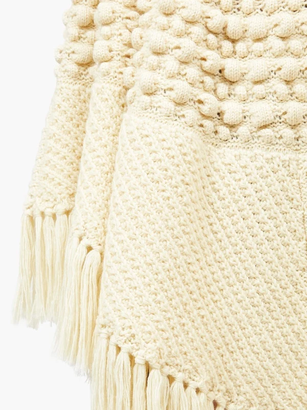 Fringed bobble-knit poncho