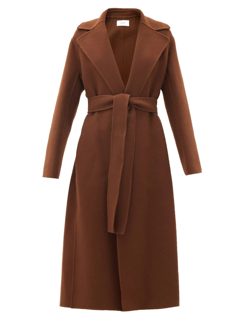 Malika belted double-faced wool-blend coat