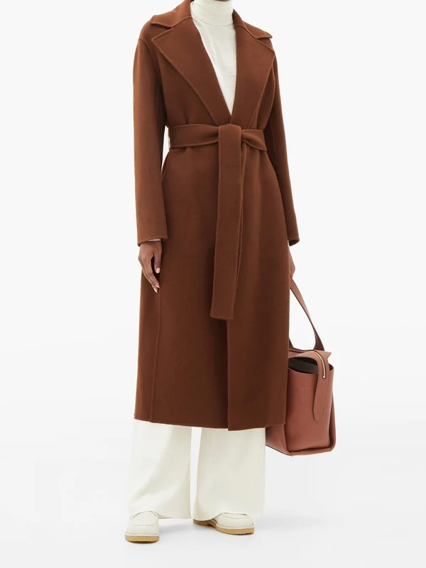 Malika belted double-faced wool-blend coat