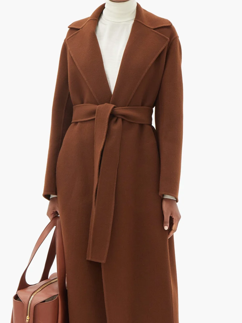 Malika belted double-faced wool-blend coat