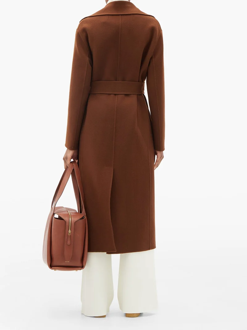 Malika belted double-faced wool-blend coat