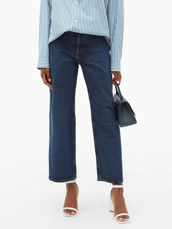 Cropped bow-leg jeans