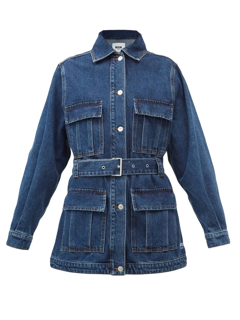Belted denim safari jacket