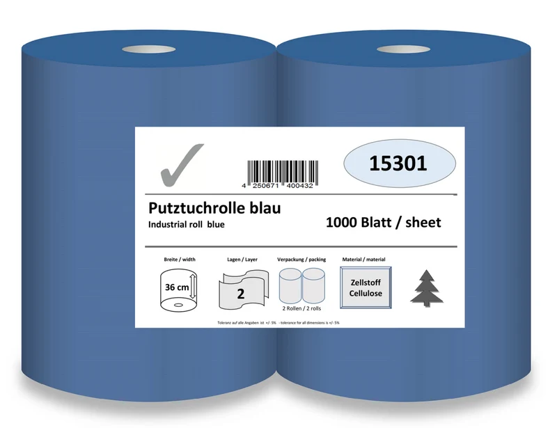 2 Pack, 2er Set Industriepapierrolle, 1.000 Blatt, 36x33 cm, 2-lagig