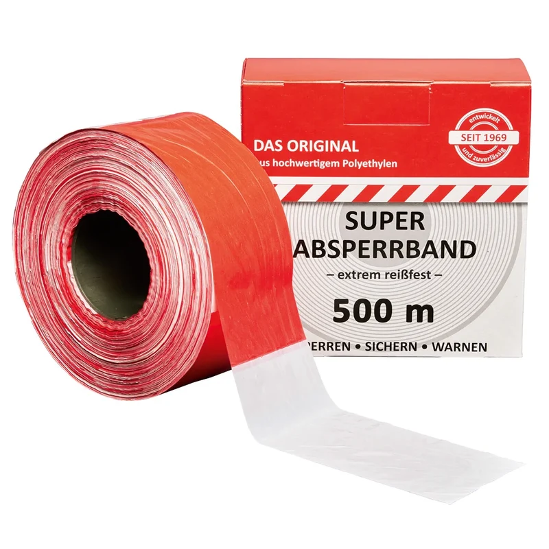 Absperrband rot/weiß, 80 mm x 500 m, Premium-Qualität