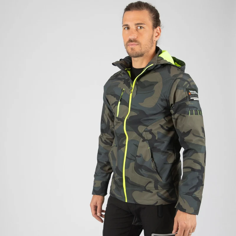 BOREL - BLOUSON DE TRAVAIL EN SOFTSHELL - 1511 | Woodland / Jaune fluo
