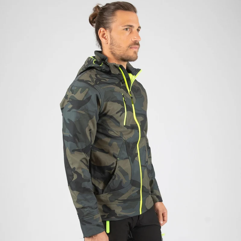 BOREL - BLOUSON DE TRAVAIL EN SOFTSHELL - 1511 | Woodland / Jaune fluo