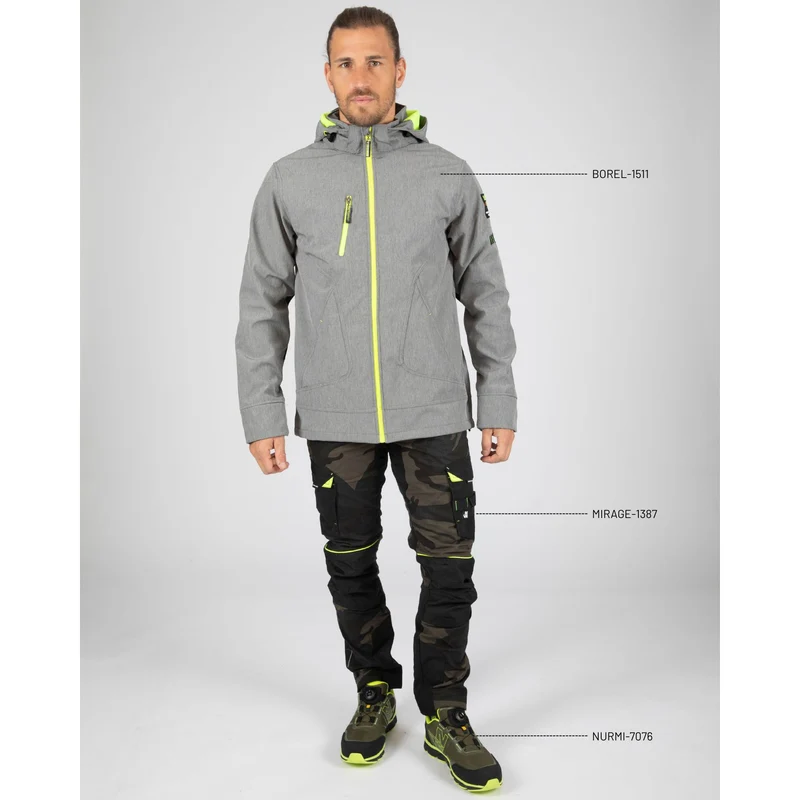 BOREL - BLOUSON DE TRAVAIL EN SOFTSHELL - 1511 | Gris chiné / Jaune fluo