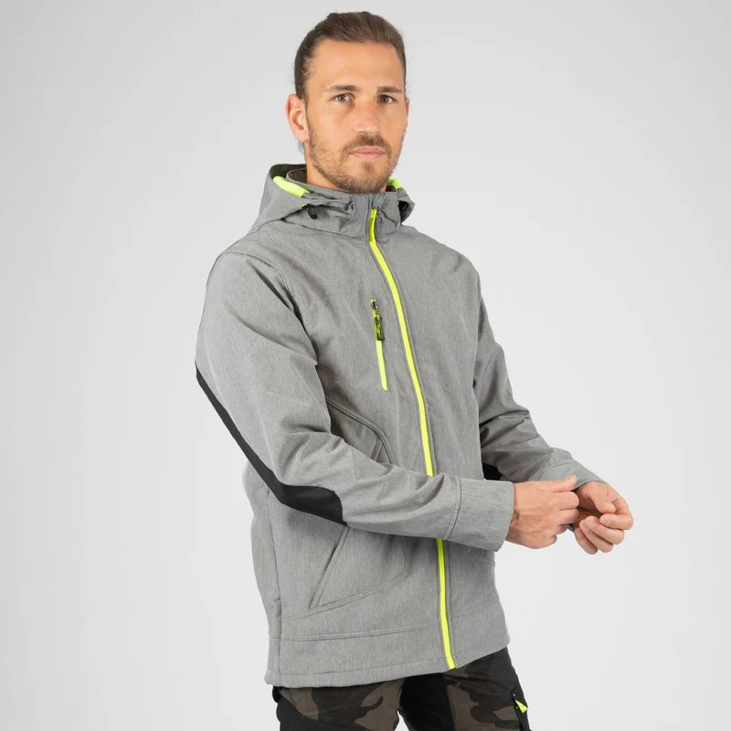 BOREL - BLOUSON DE TRAVAIL EN SOFTSHELL - 1511 | Gris chiné / Jaune fluo