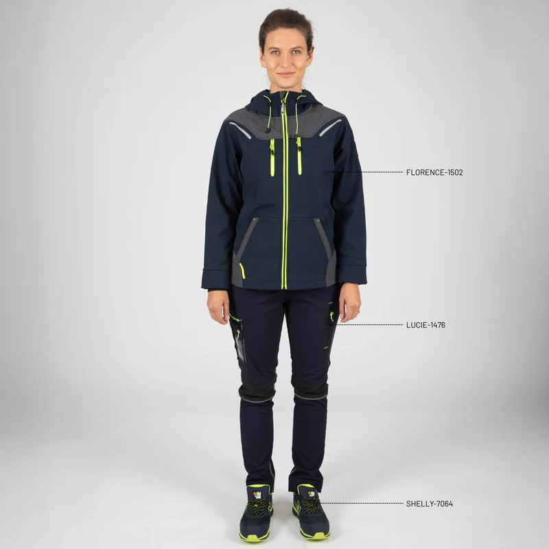 FLORENCE - ACHAT BLOUSON DE TRAVAIL EN SOFTSHELL - 1502 | Marine / Jaune fluo