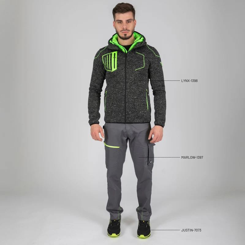 LYNX - GILET DE TRAVAIL - 1398 | Noir chiné / Vert fluo