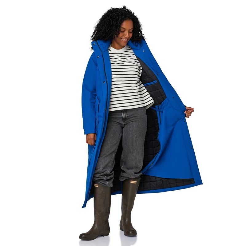 Happy Rainy Days Extra Lange Regenjas Gewatteerd Toronto Kobalt Blauw