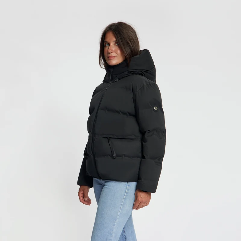 Oliv Damen – Puffer-Winterjacke – Wasserdicht – Schwarz