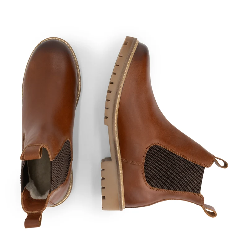 Hemsedal Herren – Chelsea-Stiefel – mit Wolle gefüttert – Cognac