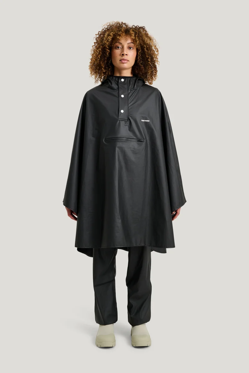 Tretorn Light Rain Poncho zwart | Opvouwbare regenponcho