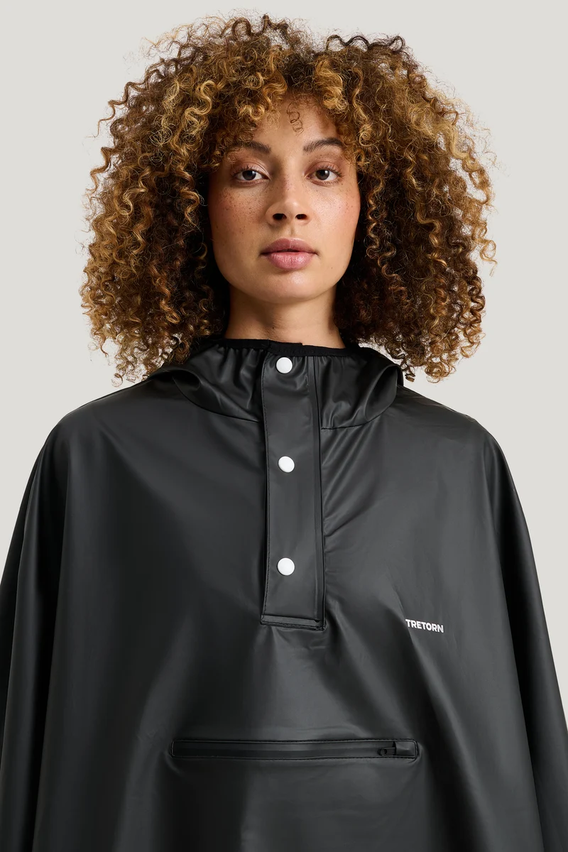 Tretorn Light Rain Poncho zwart | Opvouwbare regenponcho