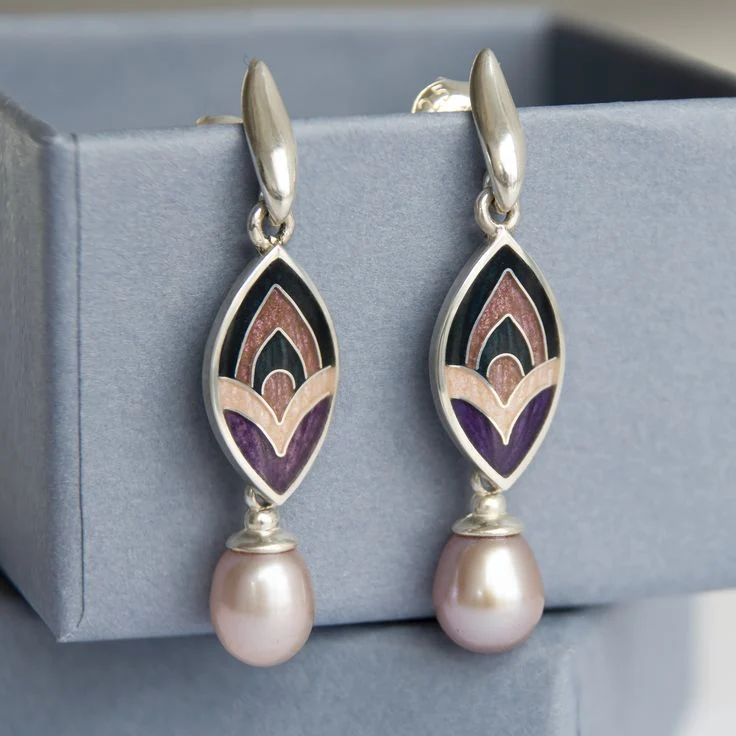 Vintage Perle & Emaille Ohrringe