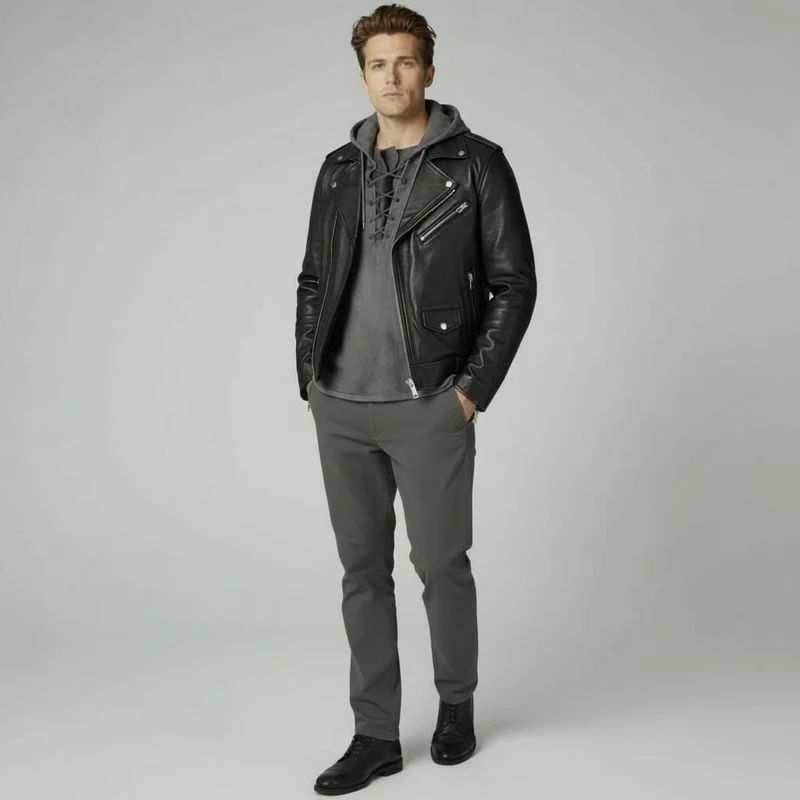 Langarmshirt für Herren mit Schnürung im Vintage-Look