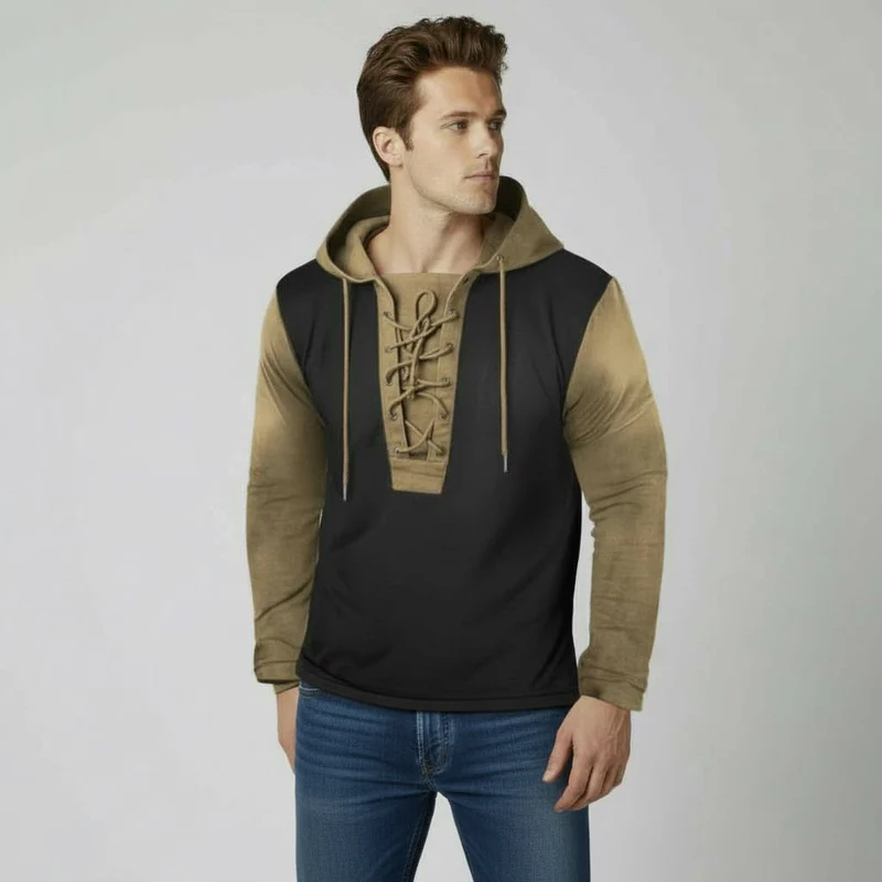 Langarmshirt für Herren mit Schnürung im Vintage-Look