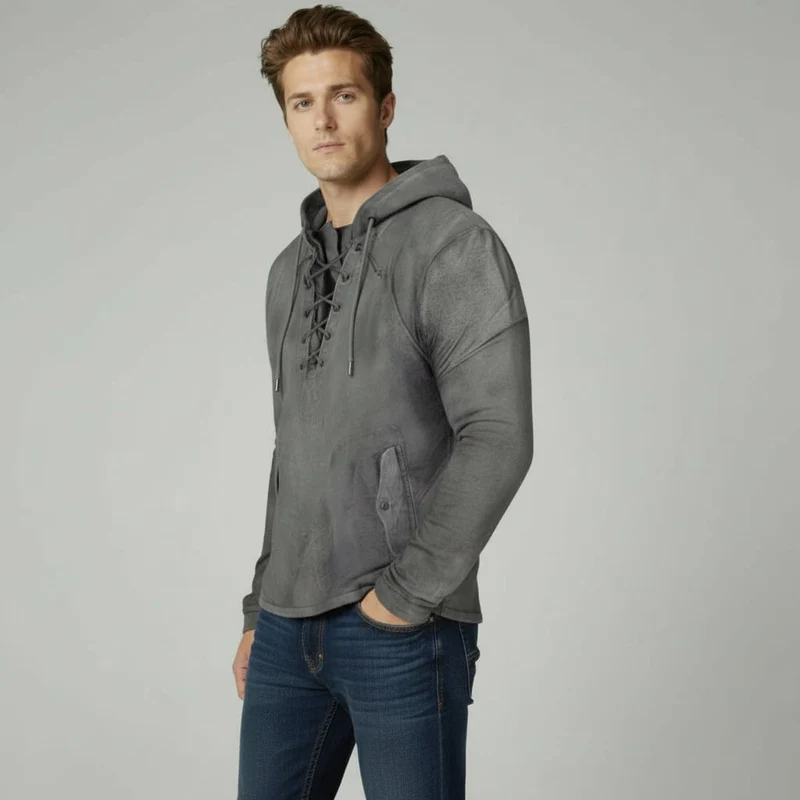 Langarmshirt für Herren mit Schnürung im Vintage-Look