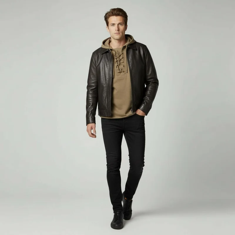 Langarmshirt für Herren mit Schnürung im Vintage-Look