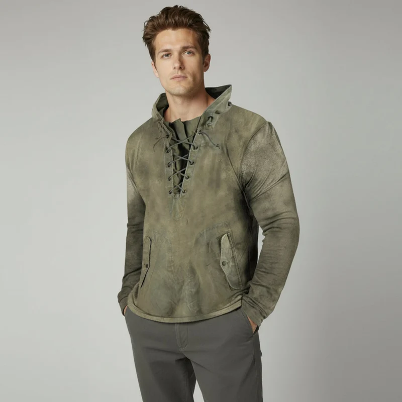 Langarmshirt für Herren mit Schnürung im Vintage-Look
