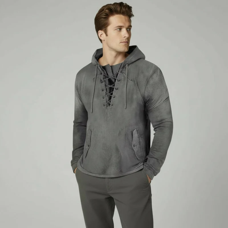 Langarmshirt für Herren mit Schnürung im Vintage-Look