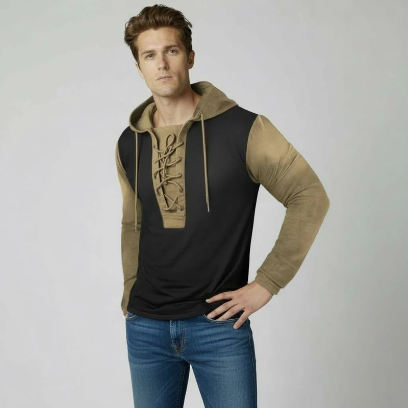 Langarmshirt für Herren mit Schnürung im Vintage-Look