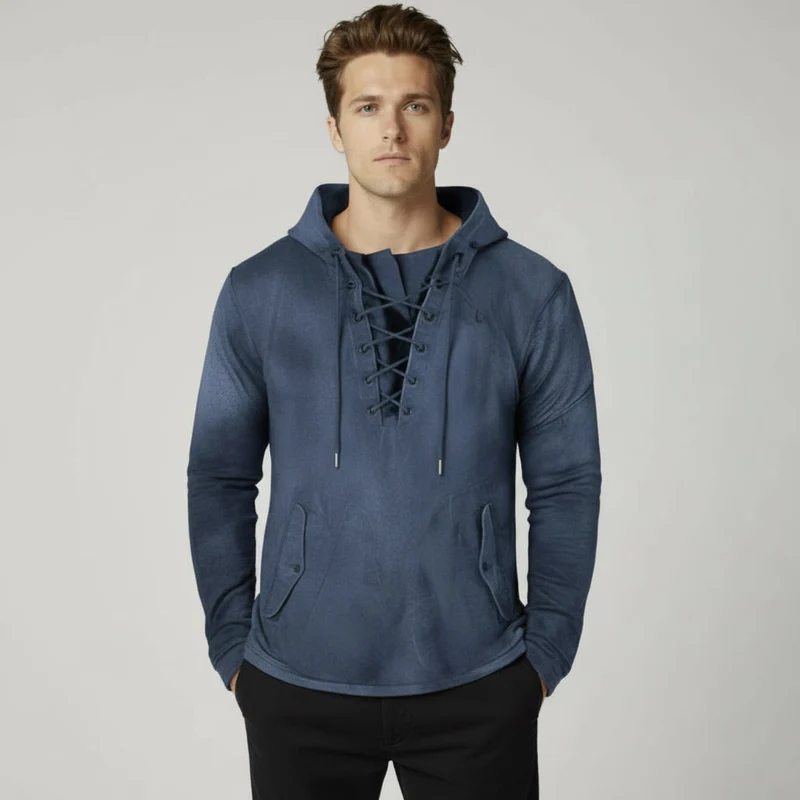 Langarmshirt für Herren mit Schnürung im Vintage-Look