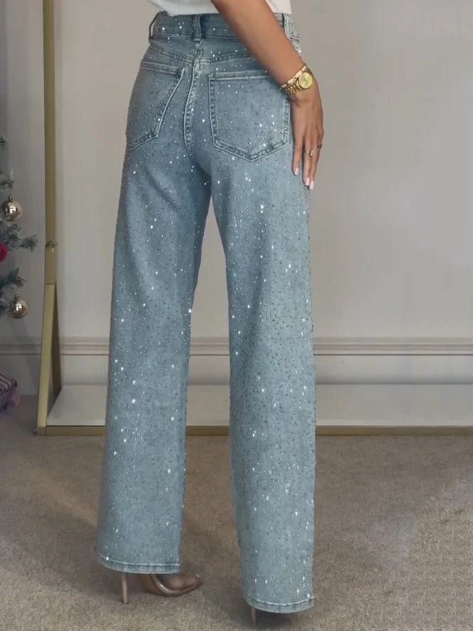 Straight Leg Jeans für Damen mit Glitzersteinen