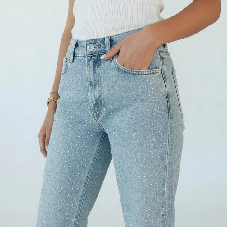 Straight Leg Jeans für Damen mit Glitzersteinen