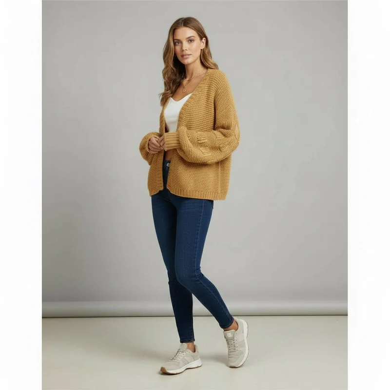 Strickjacke für Damen mit Puffärmeln und offenem Design