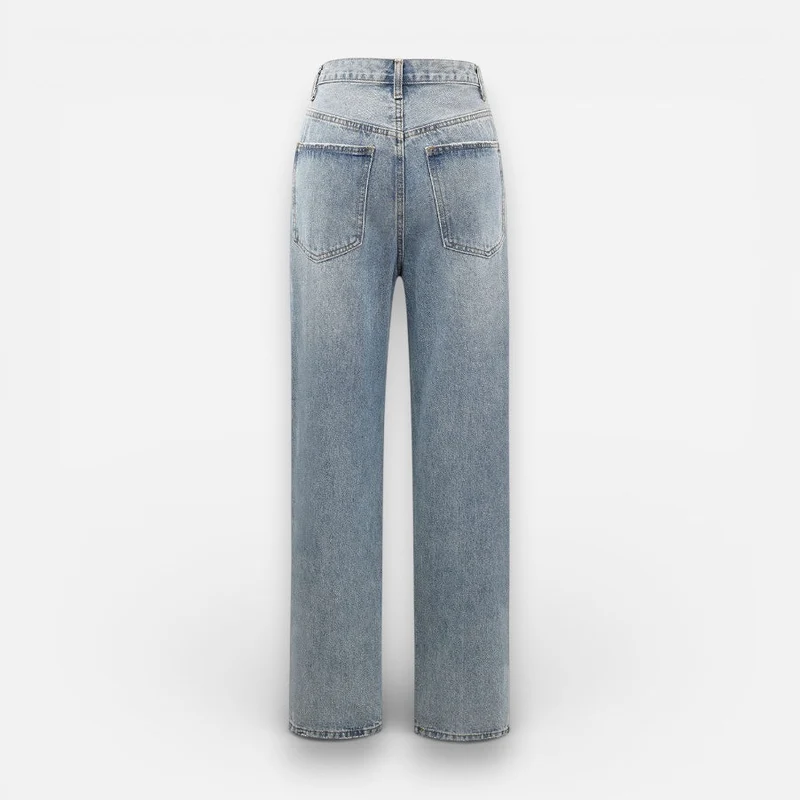 Jeans für Damen mit asymmetrischem Bund und weitem Bein