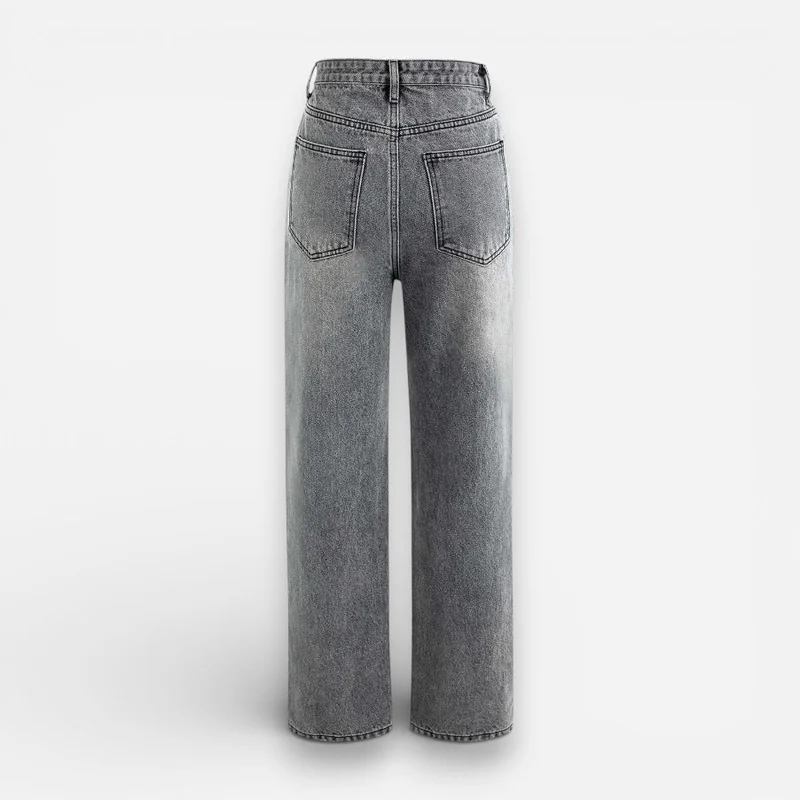 Jeans für Damen mit asymmetrischem Bund und weitem Bein