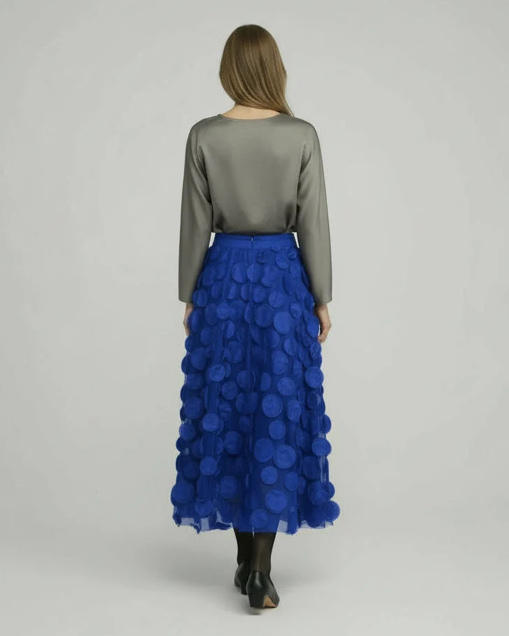 Eleganter Rock mit Polka Dot und Tüll-Patchwork - midi