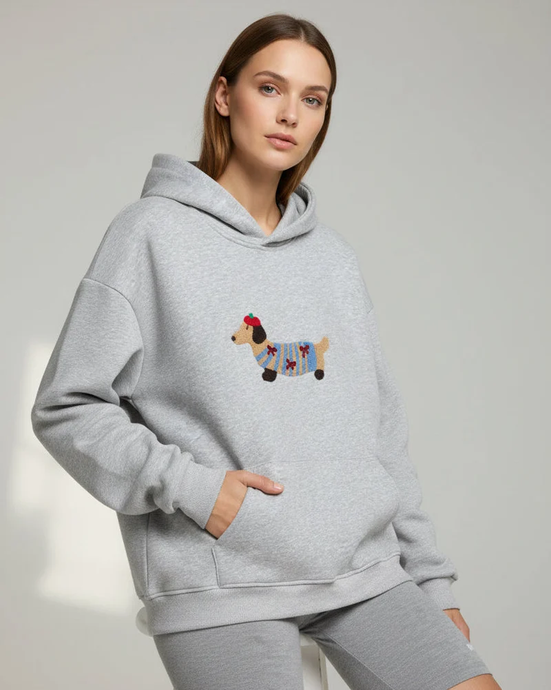 Oversized Hoodie mit auffälligem Hunde-Print für Damen und Herren