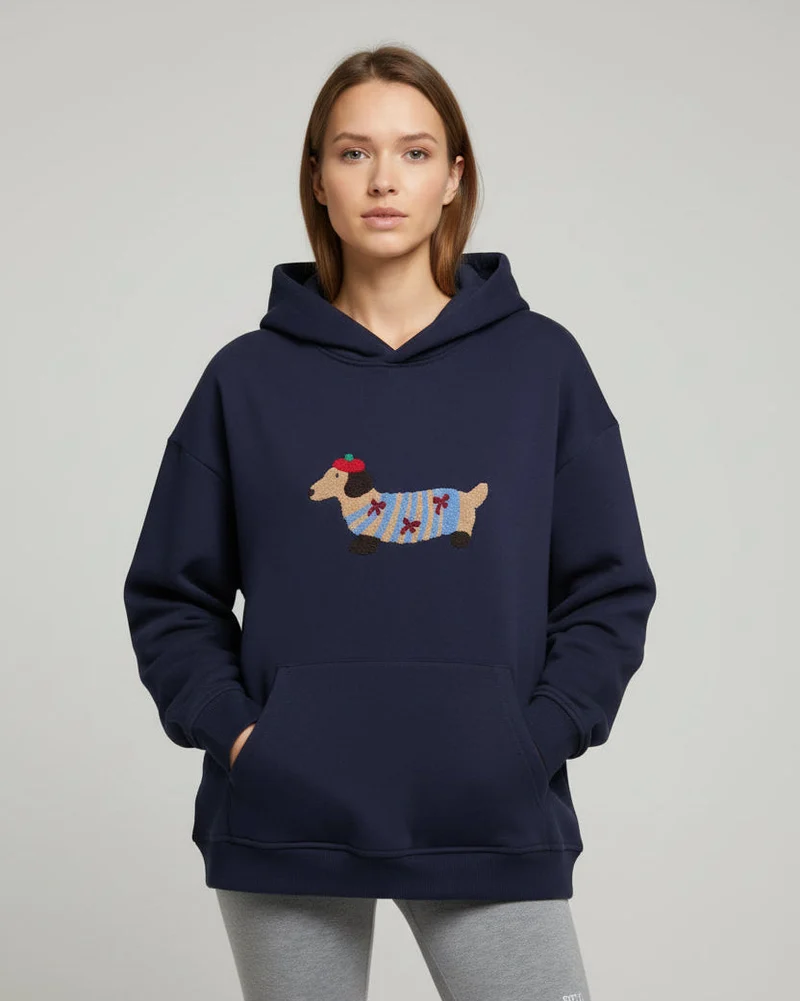 Oversized Hoodie mit auffälligem Hunde-Print für Damen und Herren
