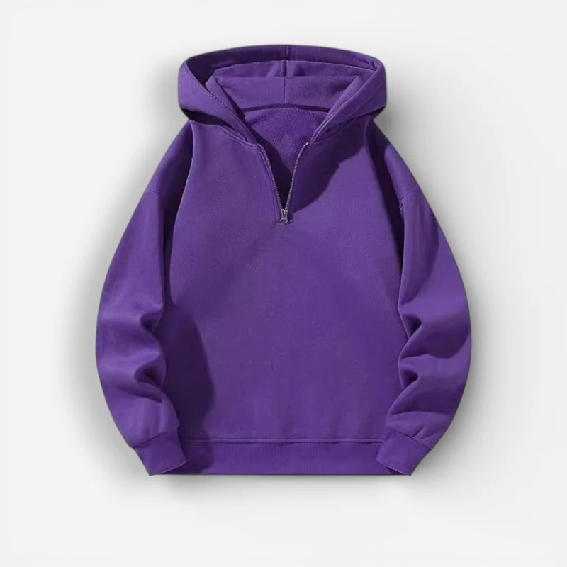 Langarm Fleece Pullover für Damen mit Kurzem Reißverschluss und Kapuze