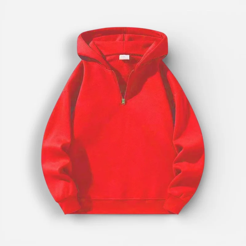 Langarm Fleece Pullover für Damen mit Kurzem Reißverschluss und Kapuze