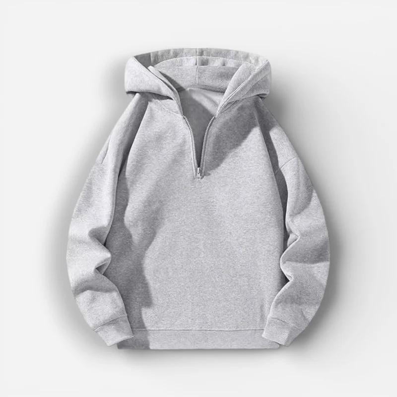 Langarm Fleece Pullover für Damen mit Kurzem Reißverschluss und Kapuze