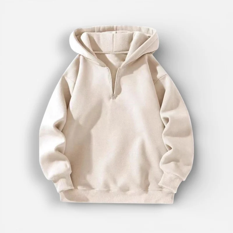 Langarm Fleece Pullover für Damen mit Kurzem Reißverschluss und Kapuze