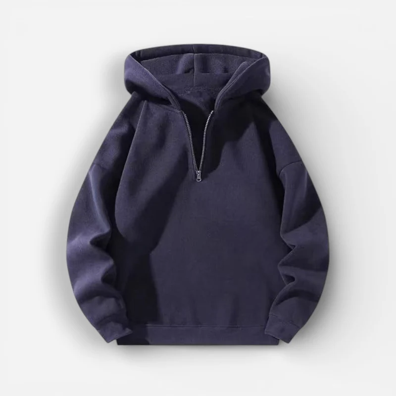 Langarm Fleece Pullover für Damen mit Kurzem Reißverschluss und Kapuze