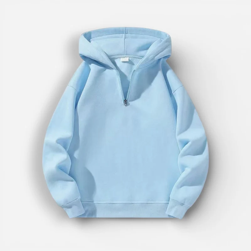 Langarm Fleece Pullover für Damen mit Kurzem Reißverschluss und Kapuze