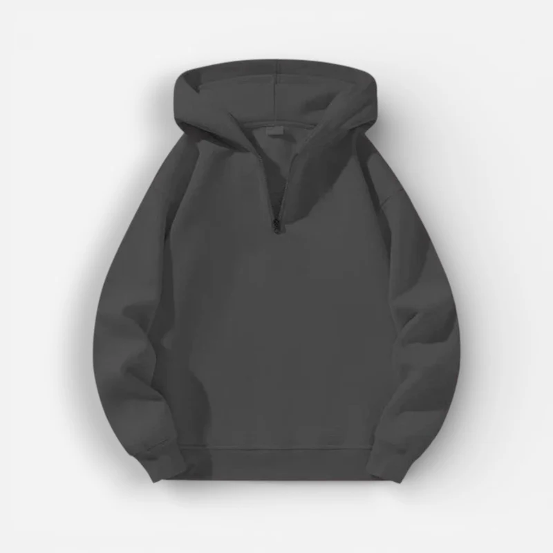 Langarm Fleece Pullover für Damen mit Kurzem Reißverschluss und Kapuze