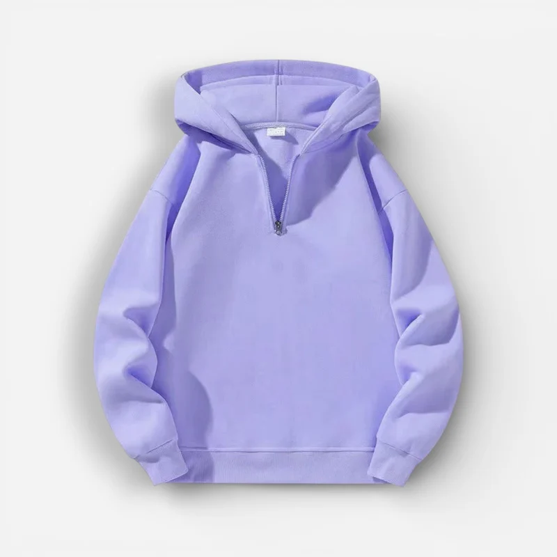 Langarm Fleece Pullover für Damen mit Kurzem Reißverschluss und Kapuze