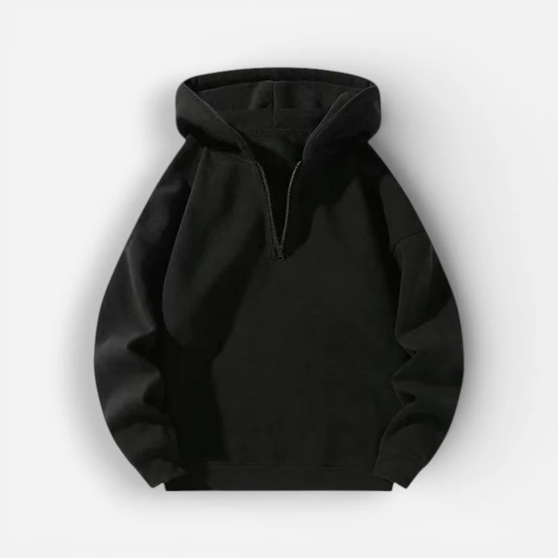 Langarm Fleece Pullover für Damen mit Kurzem Reißverschluss und Kapuze